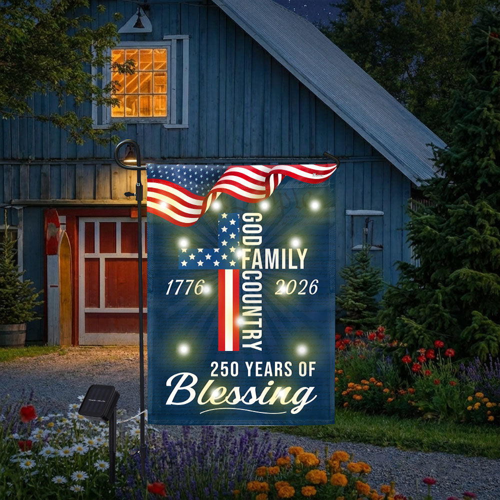American Patriotic Solar Led Flag, 250 Years of Blessing God 1776 2026 Flag Decor