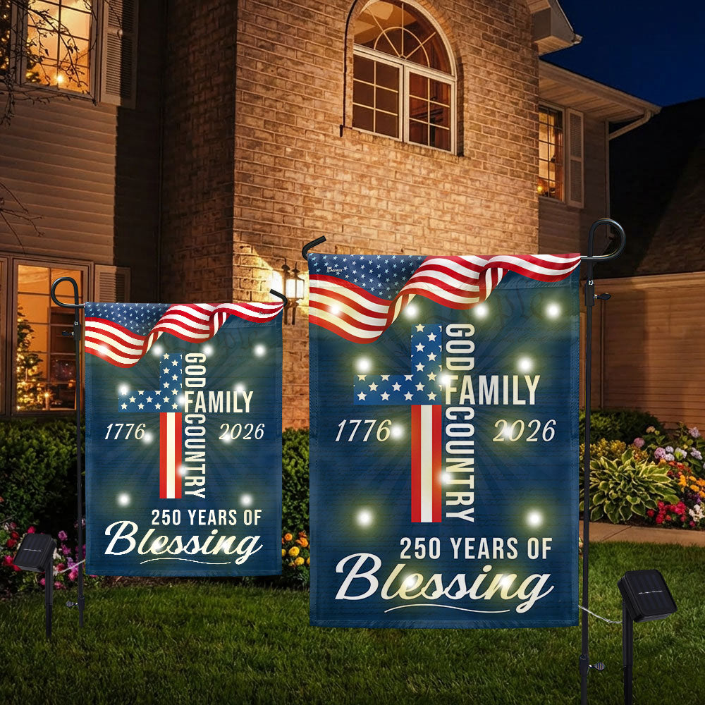 American Patriotic Solar Led Flag, 250 Years of Blessing God 1776 2026 Flag Decor