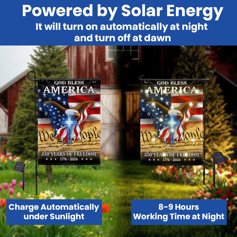 Patriotic God Bless America Flag, 250 Years of Freedom We The People 1776 2026 Solar Led Flag Decor
