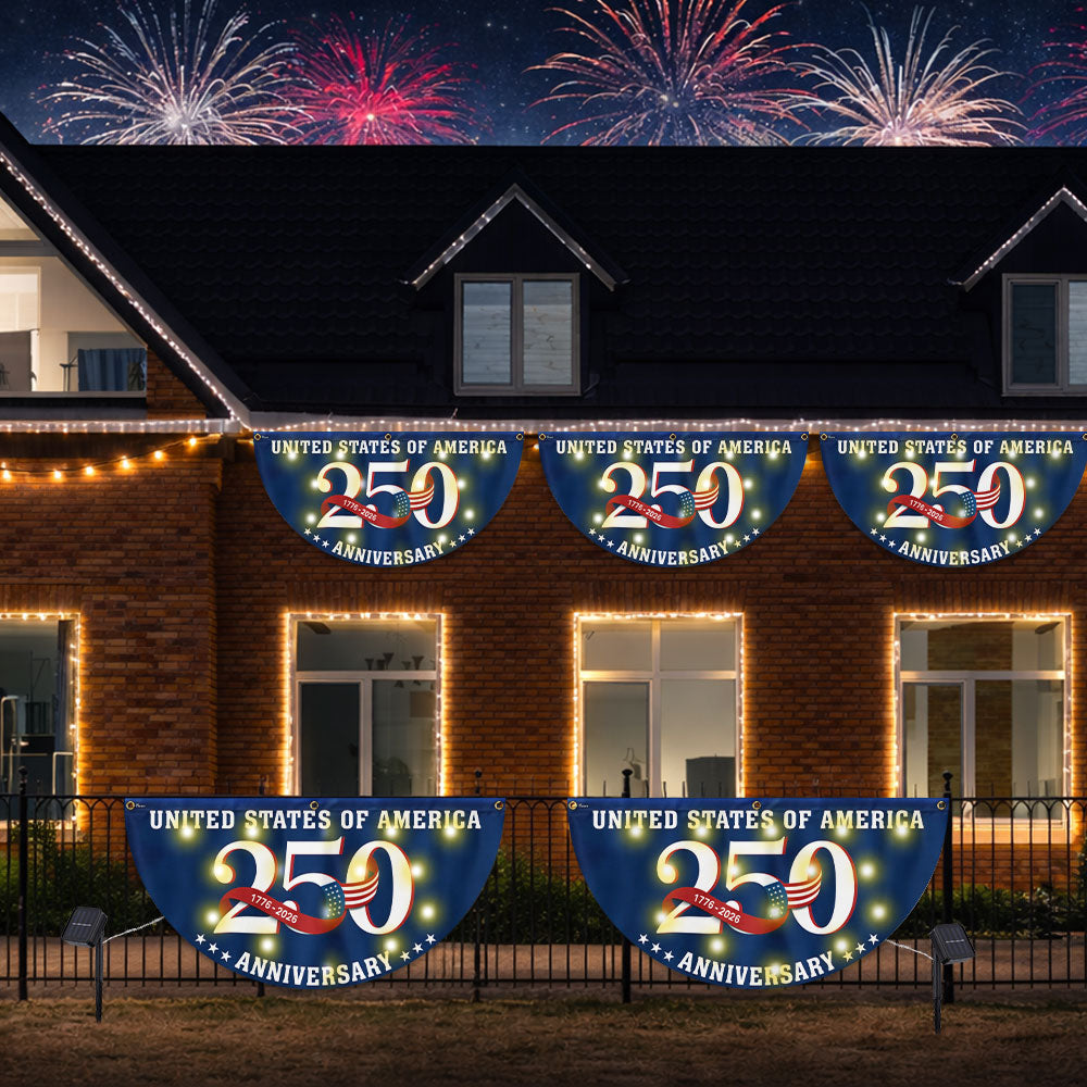 Patriotic 250 Years 1776 2026 Flag Decor, America Semiquincentennial Solar Led Fan Flag