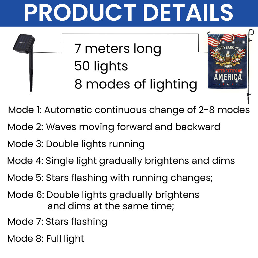 250 Years of Freedom American Flag, We The People 1776 2026 Solar LED Flag Decor