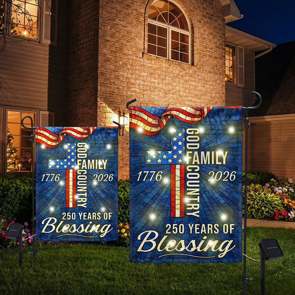 American 1776 2026 Patriotic Garden Flag, 250 Years of Blessing God Family Country Solar LED Flag