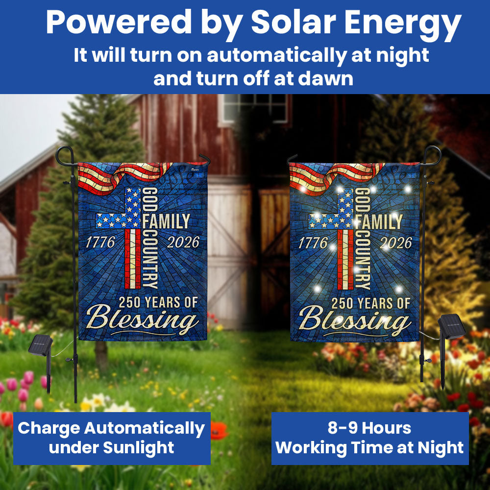 American 1776 2026 Patriotic Garden Flag, 250 Years of Blessing God Family Country Solar LED Flag