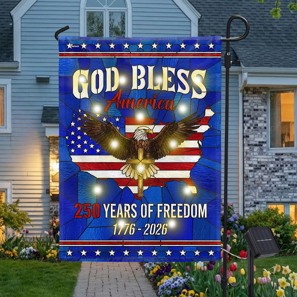 Patriotic Christ 250 Years of Freedom Flag, God Bless America 1776–2026 Solar LED Flag Decor