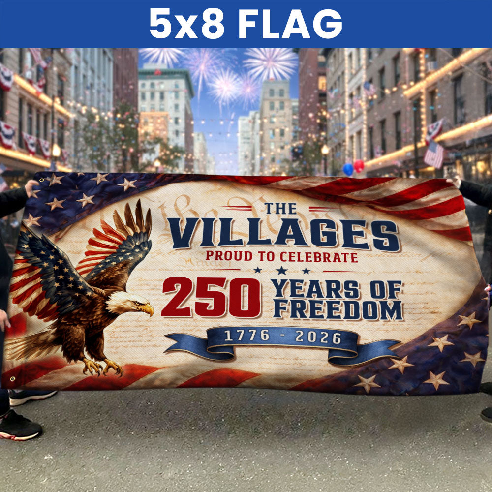 The Villages Community 250 Years Celebration Flag, Florida America 1776 2026 Grommet Flag