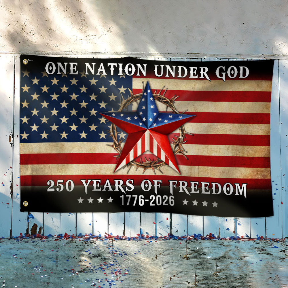 One Nation Under God Patriotic 250 Years Flag, American 1776 2026 Grommet Flag