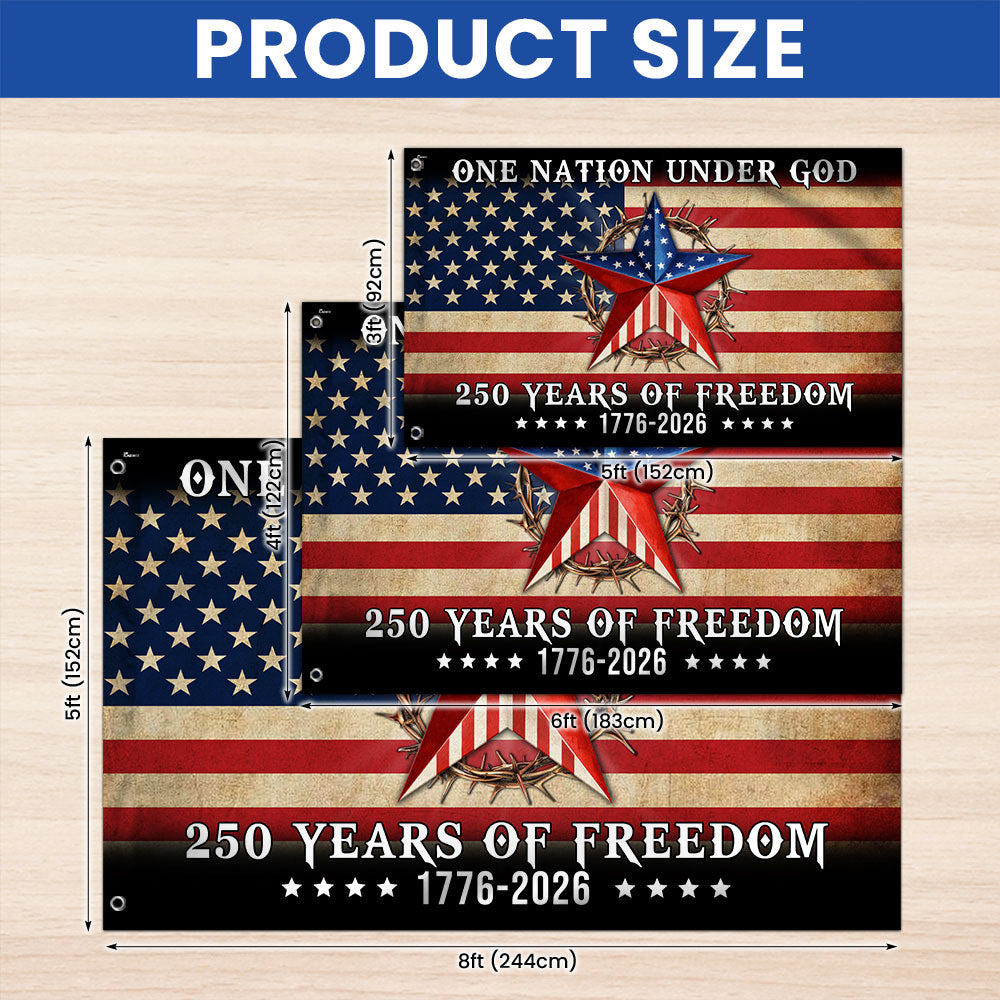 One Nation Under God Patriotic 250 Years Flag, American 1776 2026 Grommet Flag
