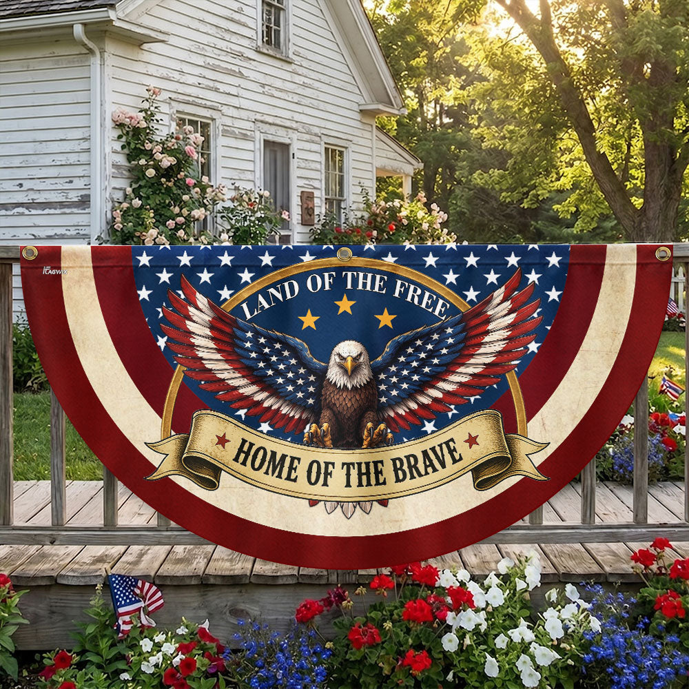 Land of the Free Home of the Brave Patriotic Fan Flag, American Bunting Flag Decor for 4th July