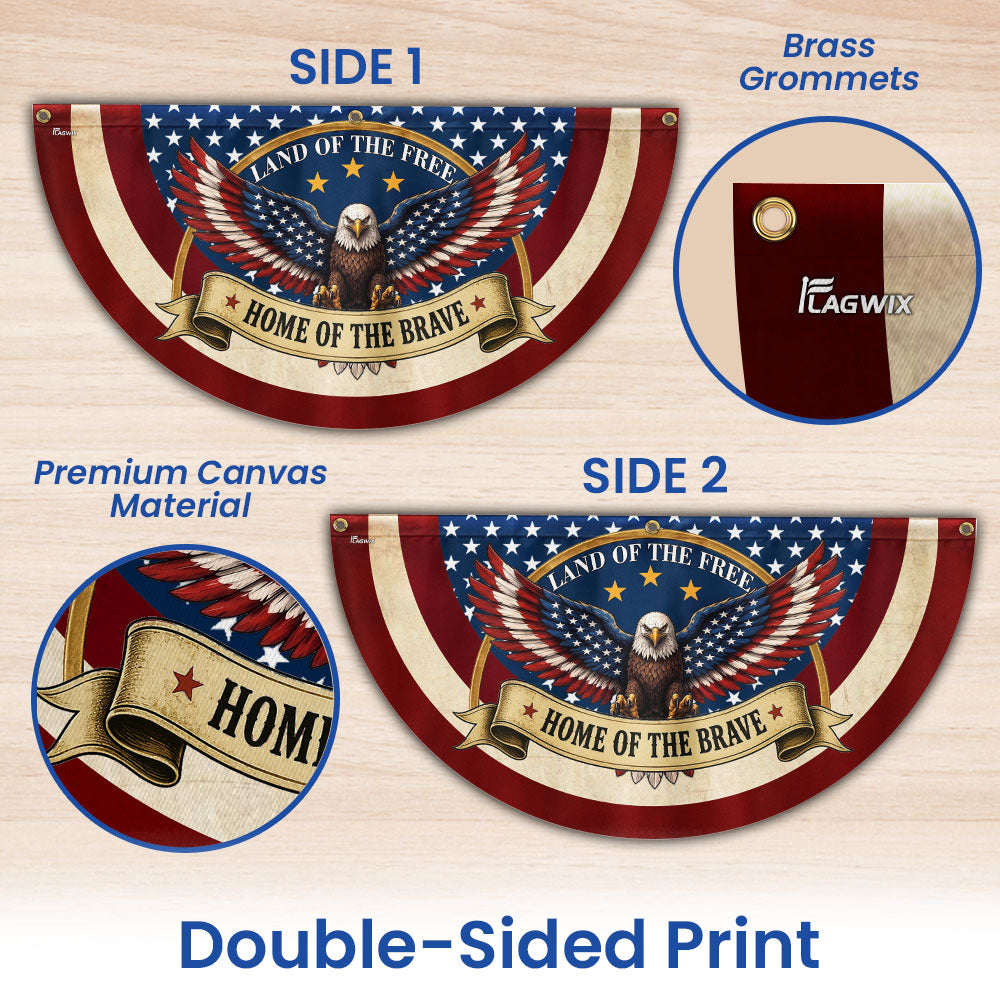 Land of the Free Home of the Brave Patriotic Fan Flag, American Bunting Flag Decor for 4th July