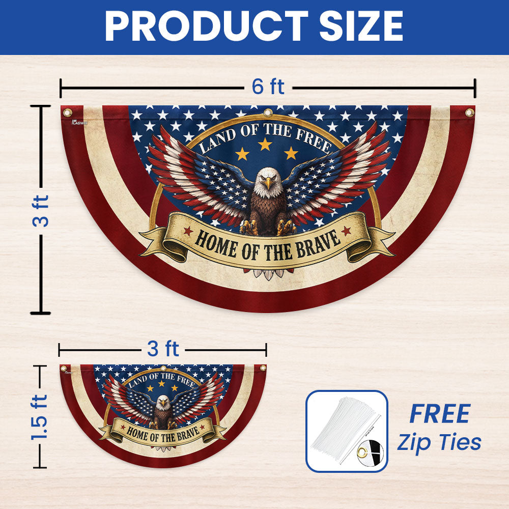 Land of the Free Home of the Brave Patriotic Fan Flag, American Bunting Flag Decor for 4th July