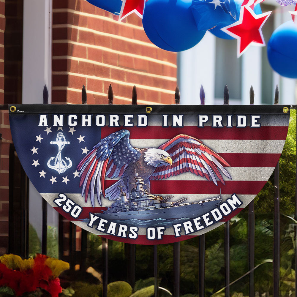 America Navy Fan Flag, 250 Years of Freedom Anchored in Pride Patriotic Flag Decor