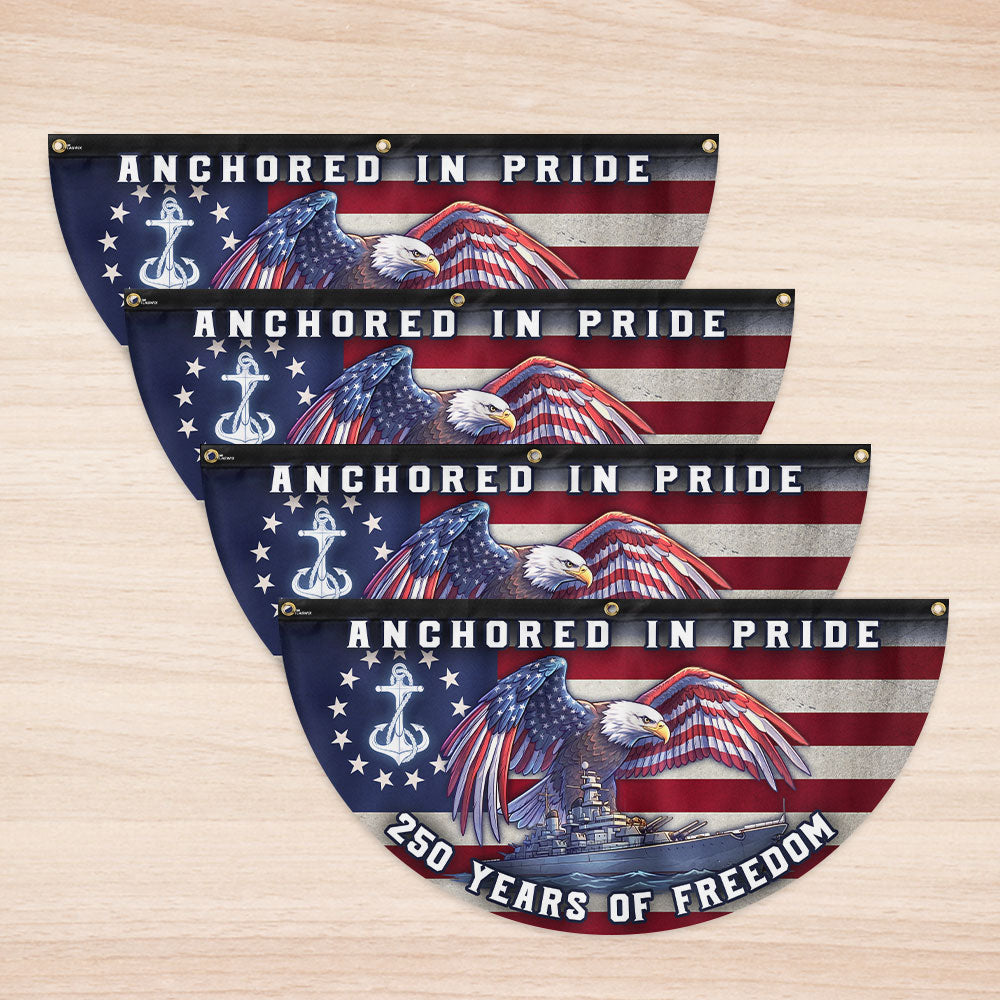 America Navy Fan Flag, 250 Years of Freedom Anchored in Pride Patriotic Flag Decor
