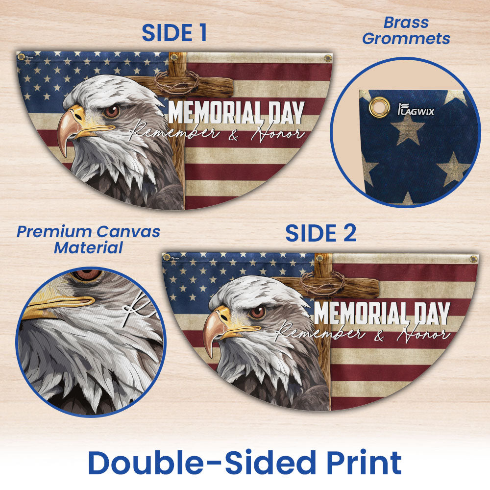 Memorial Day Eagle Christian Cross Remember & Honor Non-Pleated Fan Flag