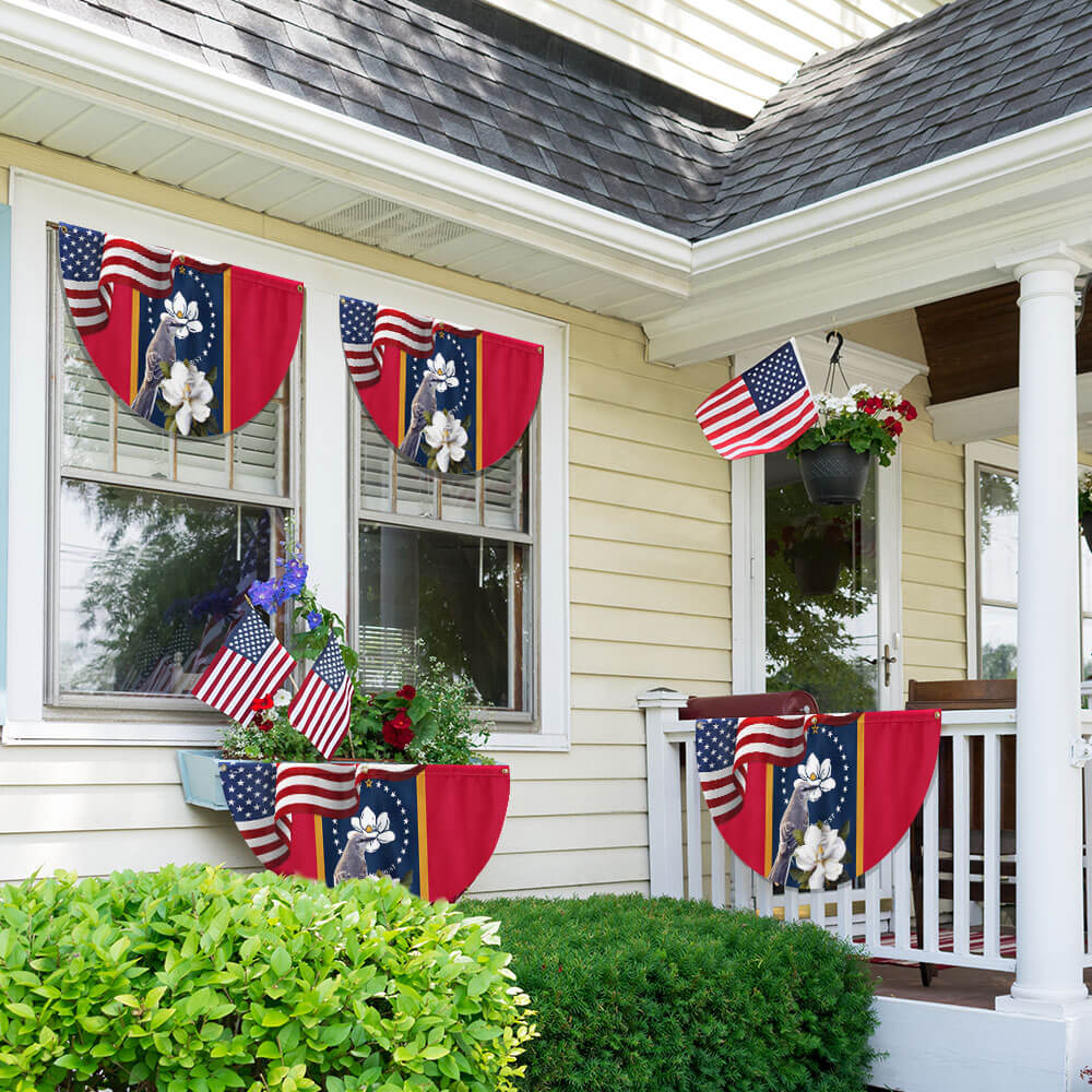 Mississippi State Mockingbird and Magnolia Flower Non-Pleated Fan Flag