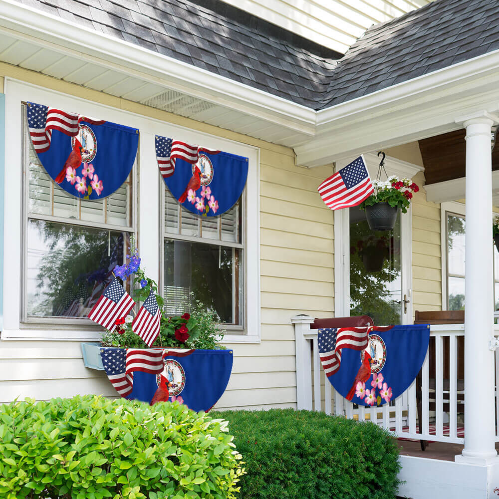 Virginia State Cardinal and Dogwood Flower Non-Pleated Fan Flag 3-Day Shipping