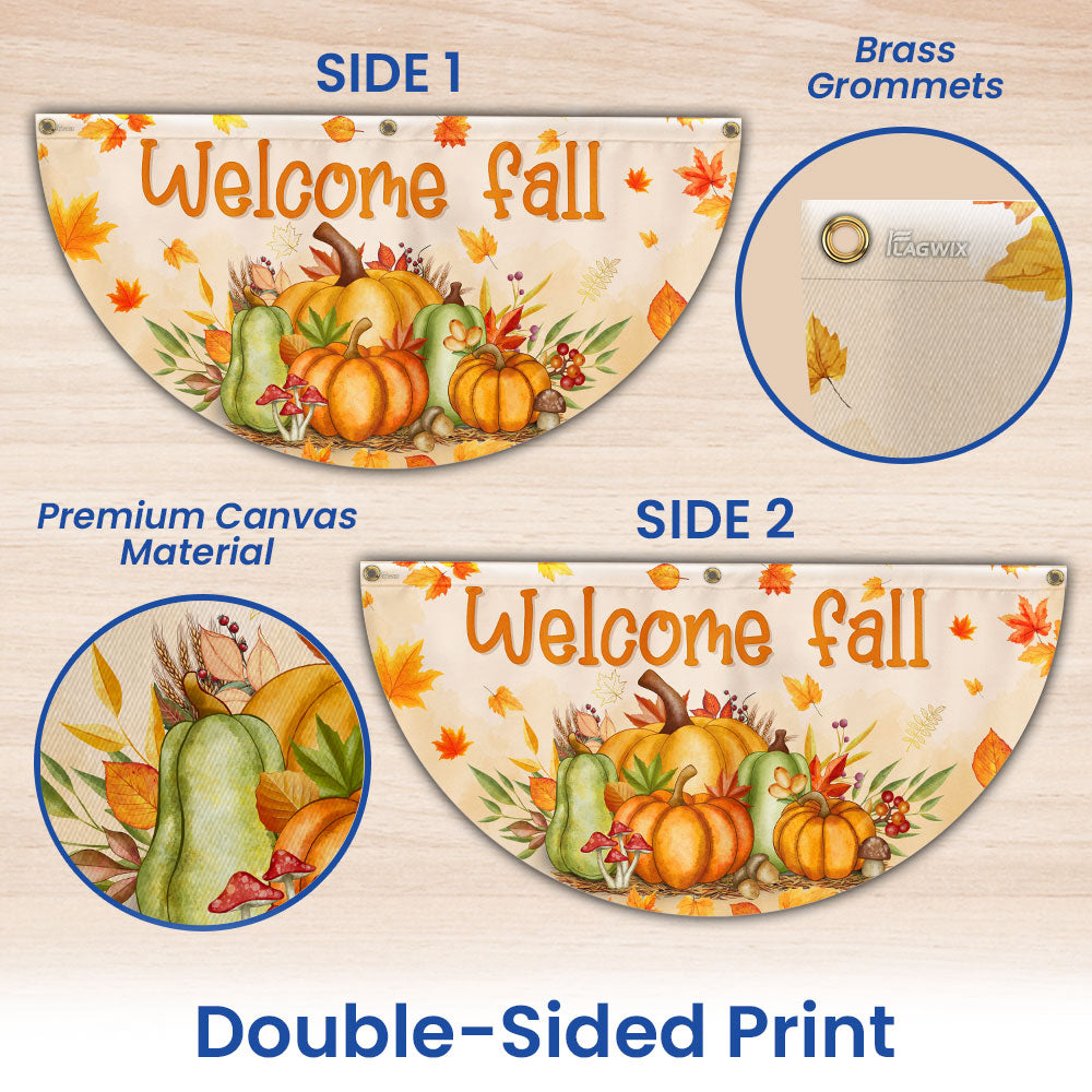 Fall Welcome Autumn Harvest Pumpkins Welcome Fall Non-Pleated Fan Flag