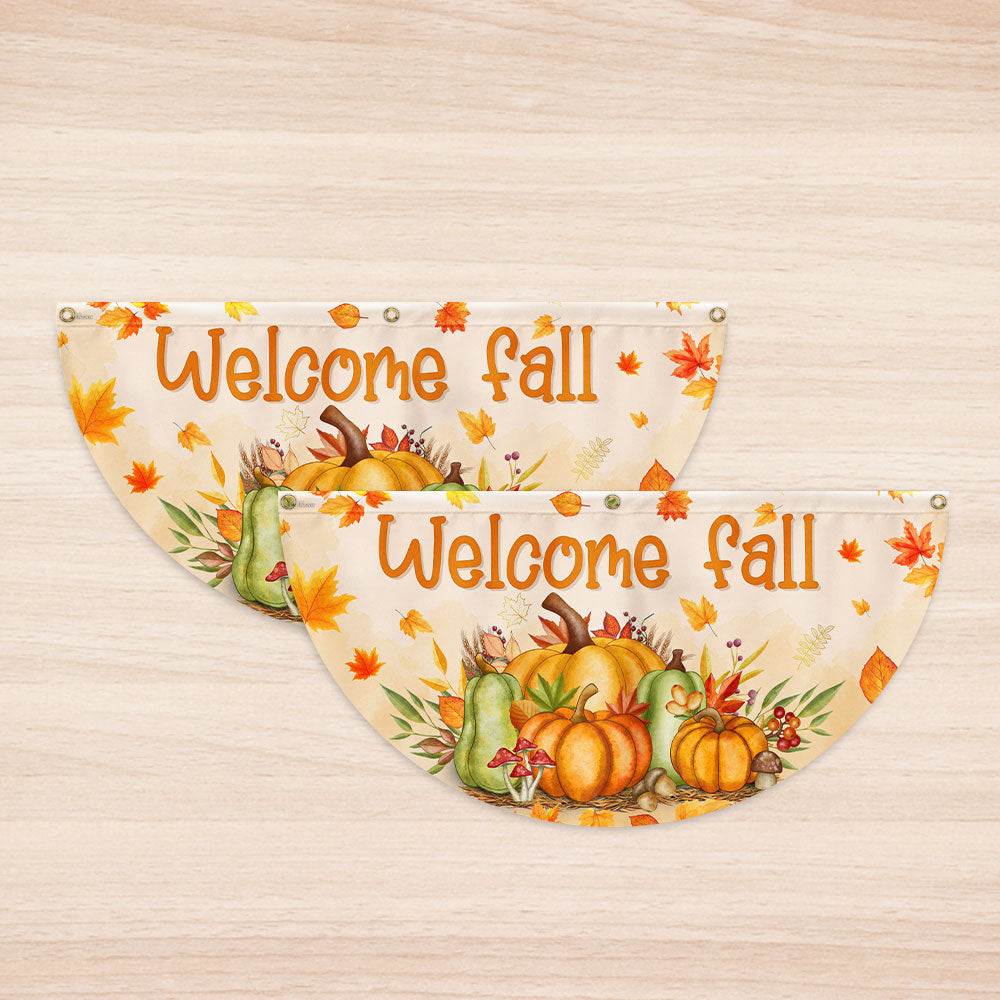 Fall Welcome Autumn Harvest Pumpkins Welcome Fall Non-Pleated Fan Flag