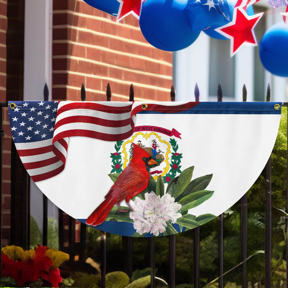 West Virginia Cardinal and Rhododendron Flower Non-Pleated Fan Flag