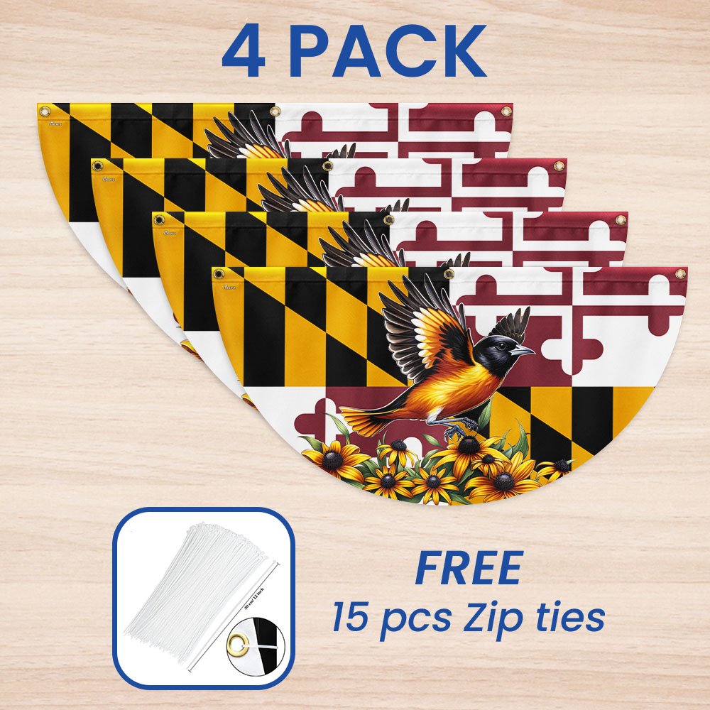 Maryland State Baltimore Oriole Bird and Black-eyed Susan Flower Maryland Non-Pleated Fan Flag