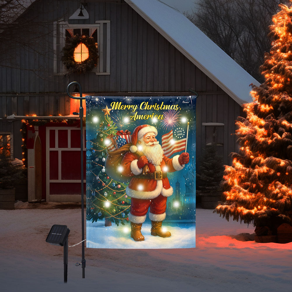Christmas Santa Flag | 1776-2026 Merry Christmas America Solar Led Flag