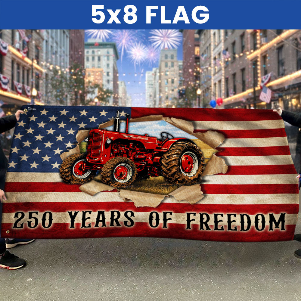 Tractor Farmer Flag, 250 Years of Freedom Red Tractor Grommet Flag