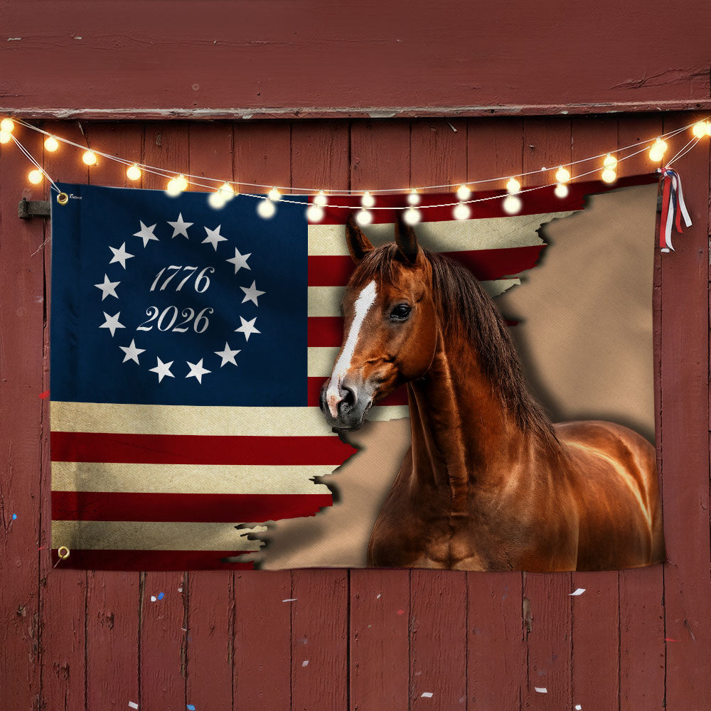 American 1776 2026 Patriotic Horse Grommet Flag