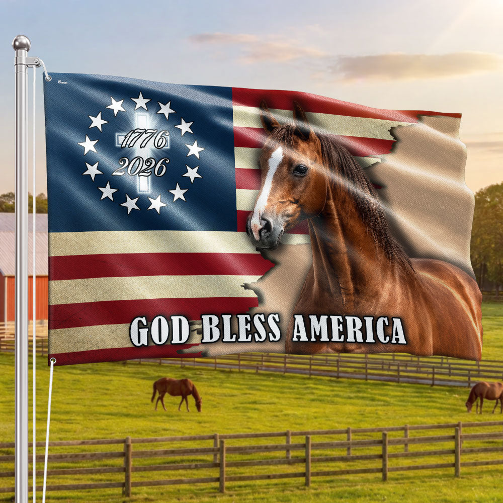 God Bless America Flag, 1776 2026 Patriotic Horse Grommet Flag