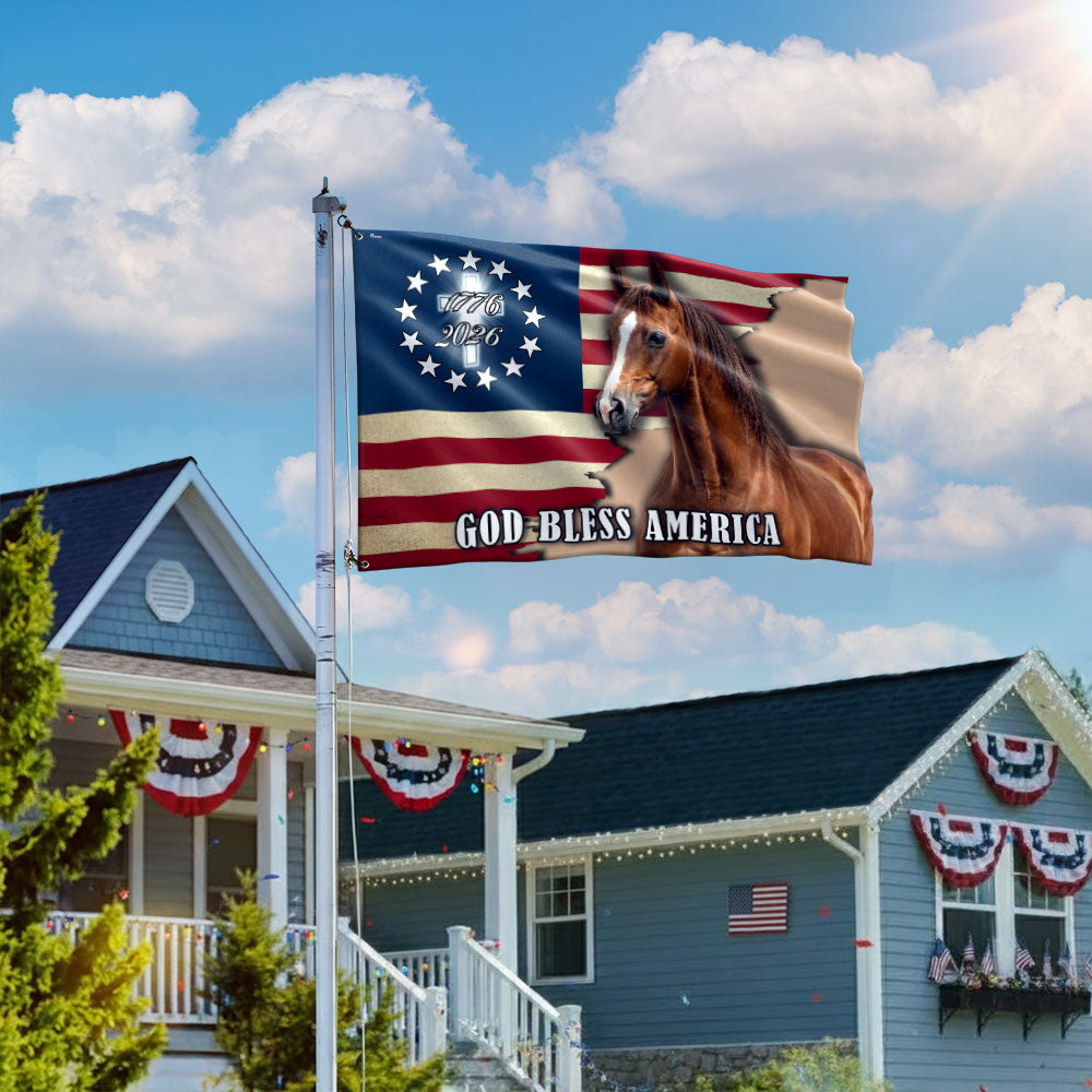 God Bless America Flag, 1776 2026 Patriotic Horse Grommet Flag