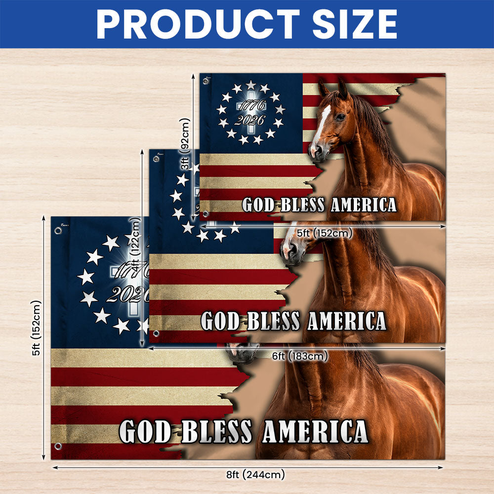 God Bless America Flag, 1776 2026 Patriotic Horse Grommet Flag