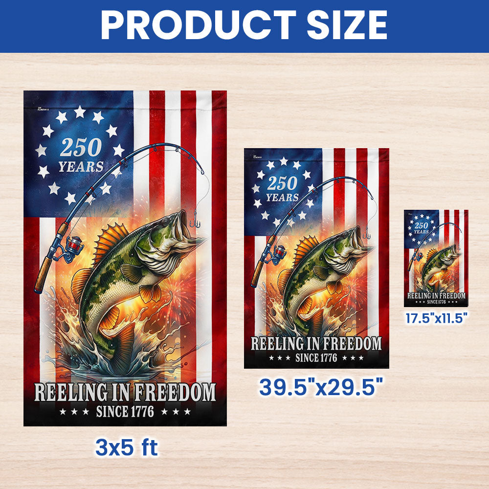 Bass Fish Flag, 250 years Reeling in Freedom US Flag