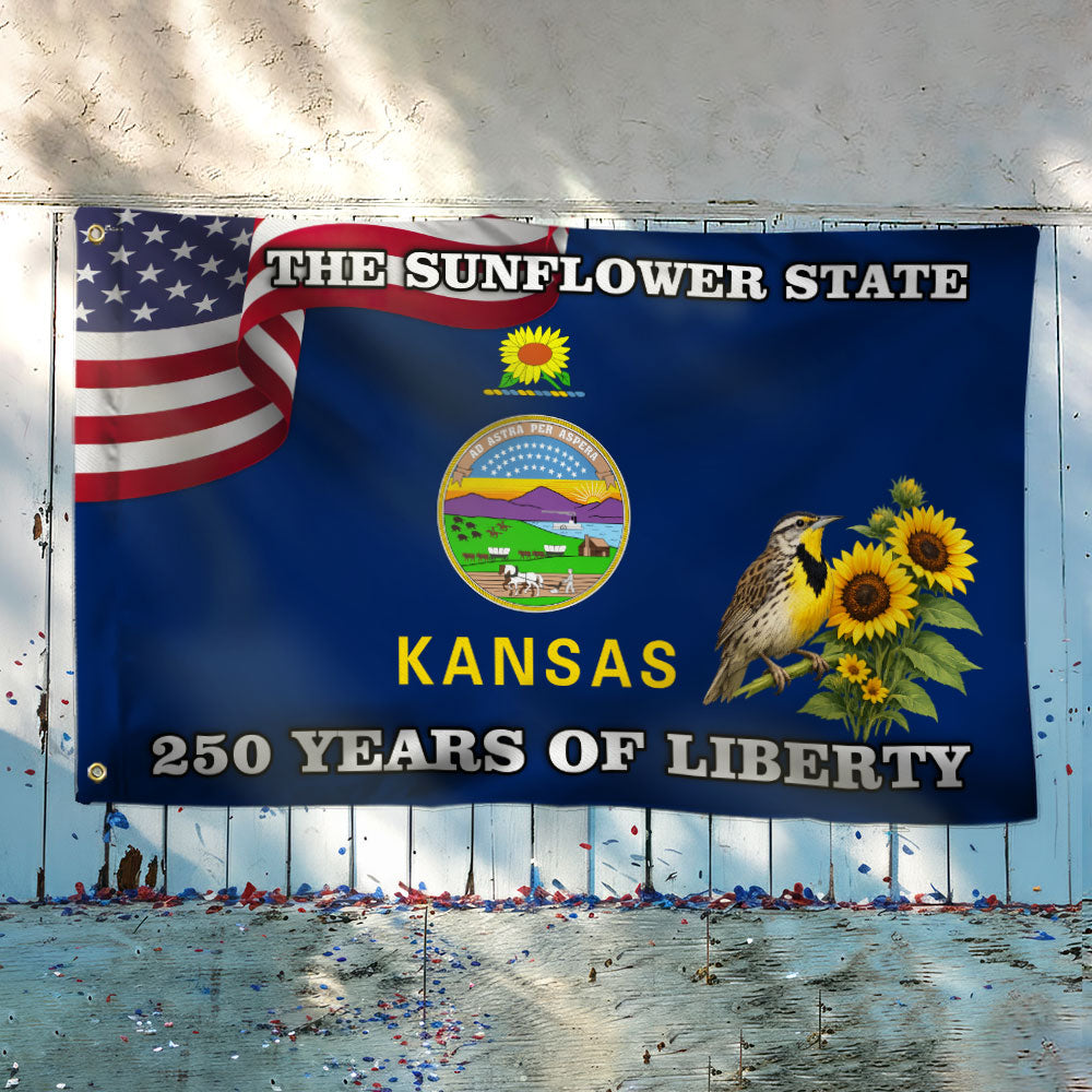 Kansas State Flag, 250 Years of Liberty The Sunflower State Grommet Flag
