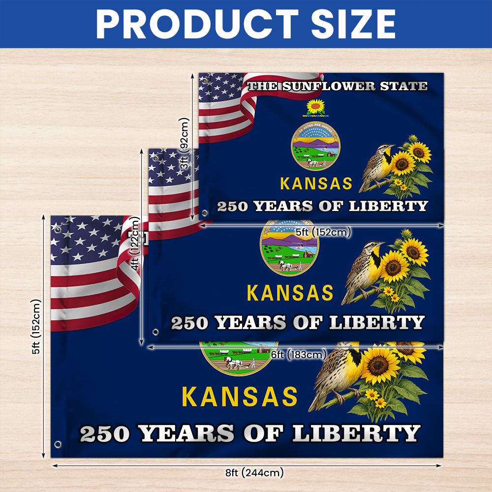 Kansas State Flag, 250 Years of Liberty The Sunflower State Grommet Flag