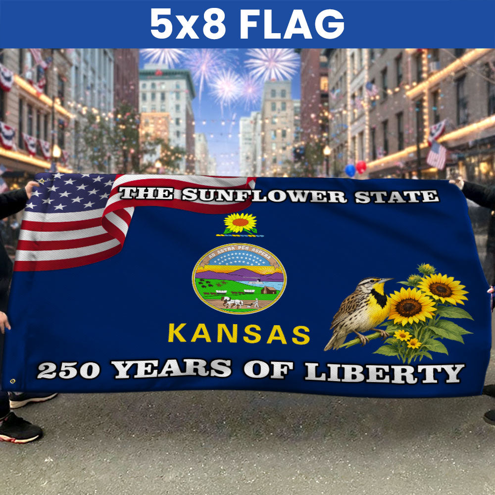 Kansas State Flag, 250 Years of Liberty The Sunflower State Grommet Flag