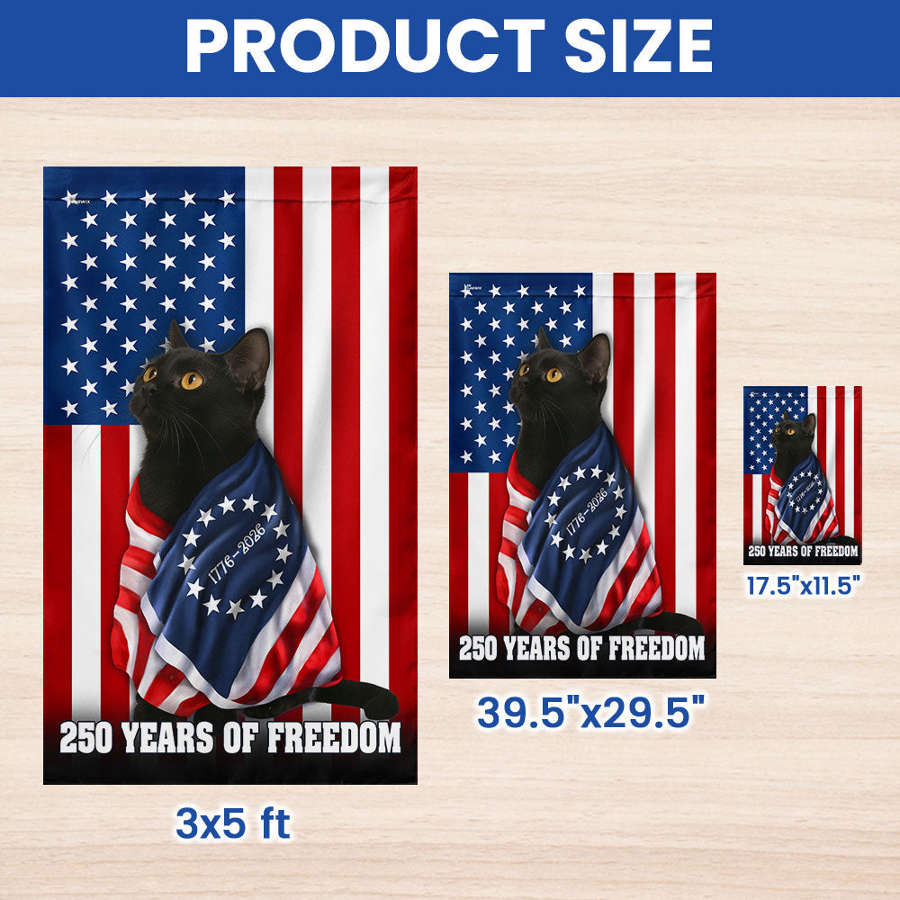 250 Years of Freedom Flag, 1776 2026 Black Cat Wrapped in Glory US Flag