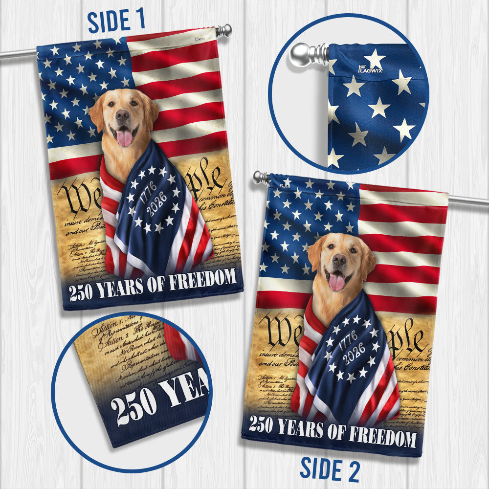 250 Years of Freedom Flag, Golden Retriever Wrapped in Glory US Flag