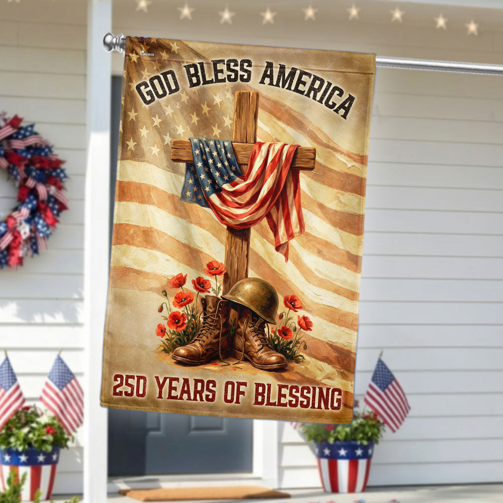 250 Years of Blessing Flag, Memorial Day Patriotic Cross American Flag