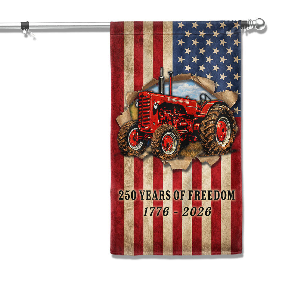 Tractor Farmer Flag, 250 Years of Freedom Red Tractor US Flag
