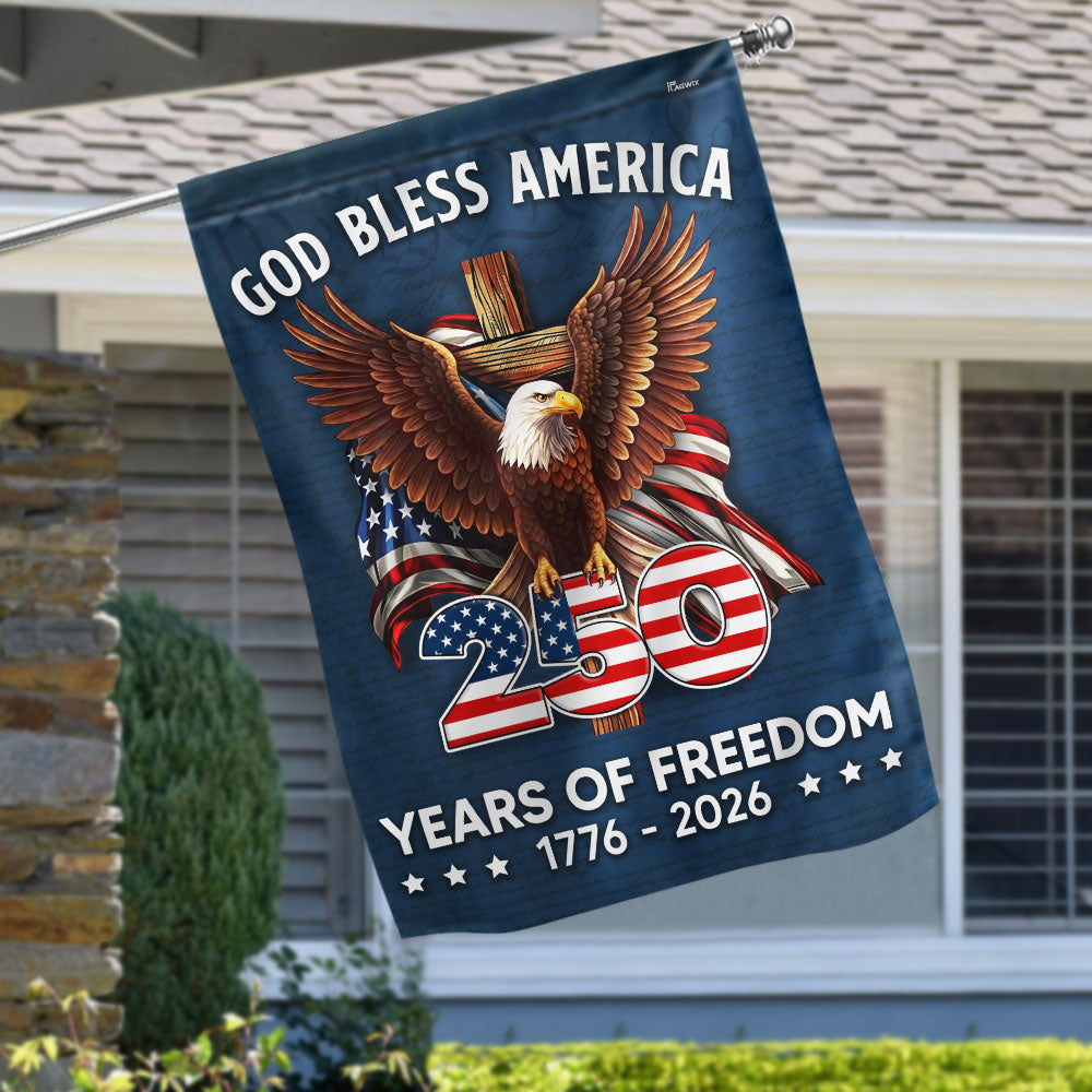 250 Years of Freedom Flag, 1776 2026 God Bless America Cross US Flag
