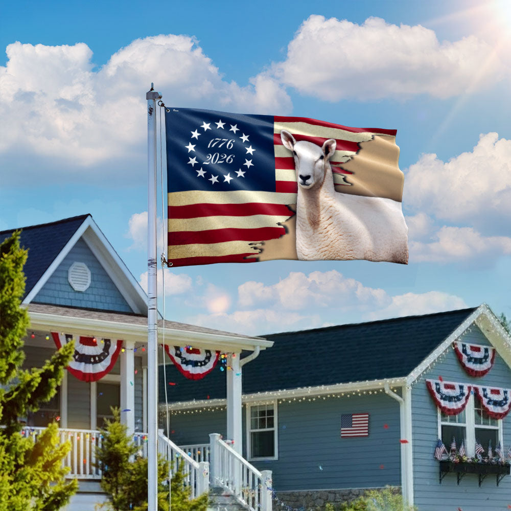Patriotic Sheep Flag, 1776 2026 Sheep Farmer Farm Life Grommet Flag
