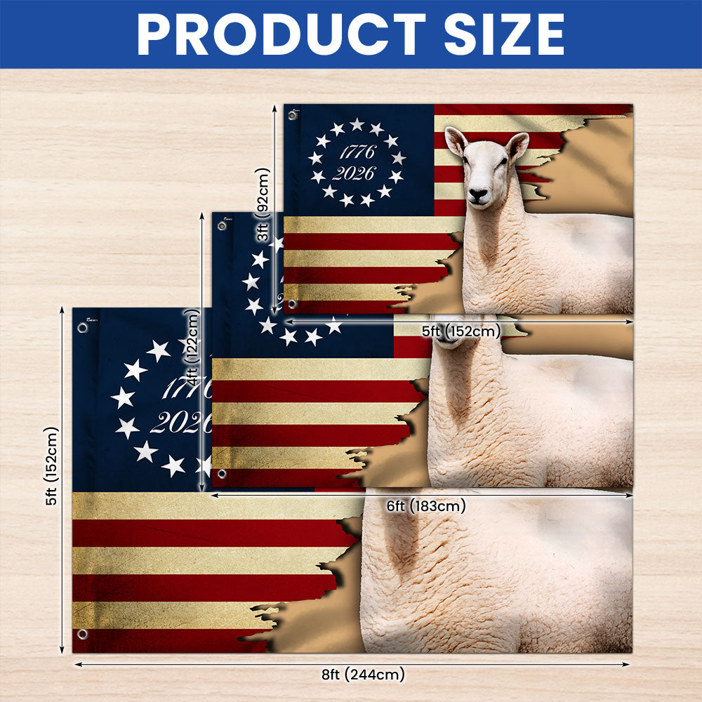 Patriotic Sheep Flag, 1776 2026 Sheep Farmer Farm Life Grommet Flag