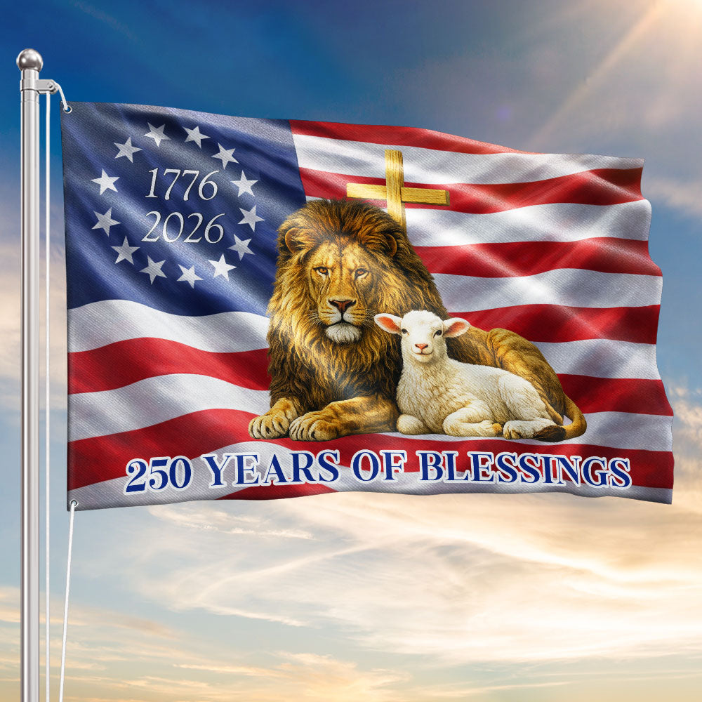 250 Years of Blessings American Grommet Flag, Jewish The Lamb And Lion of Judah Decor