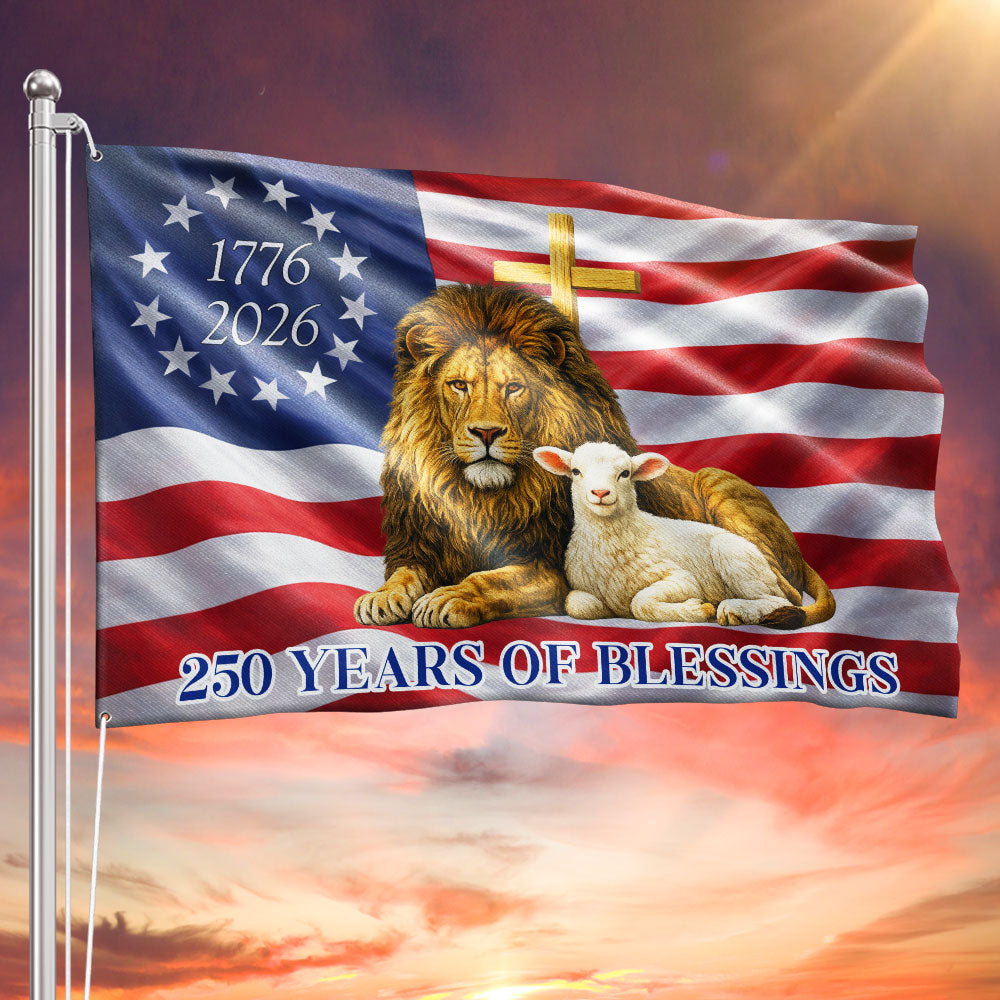 250 Years of Blessings American Grommet Flag, Jewish The Lamb And Lion of Judah Decor