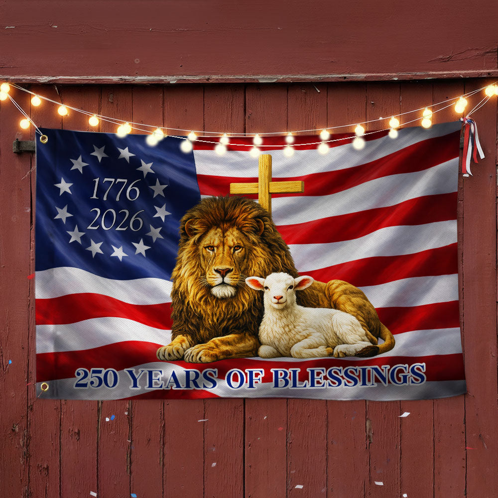 250 Years of Blessings American Grommet Flag, Jewish The Lamb And Lion of Judah Decor
