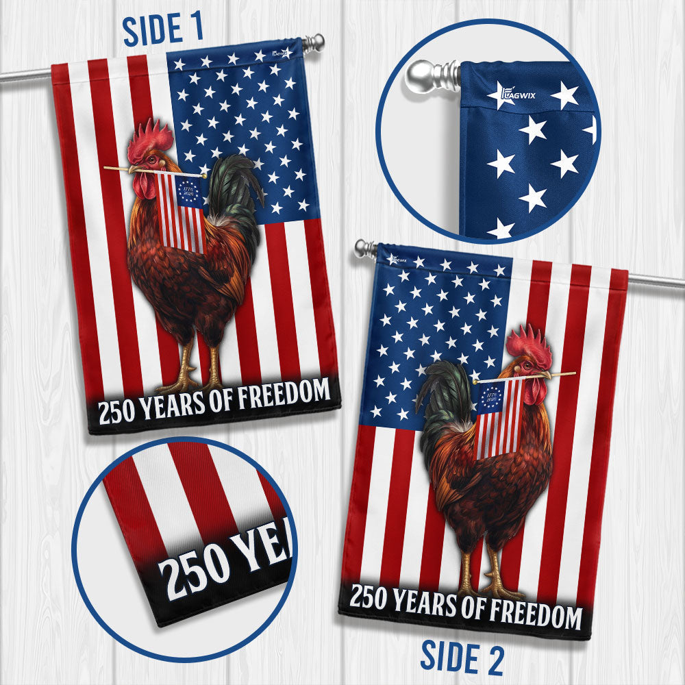 Chicken Rooster American Flag, 250 Years of Freedom Farm Flag