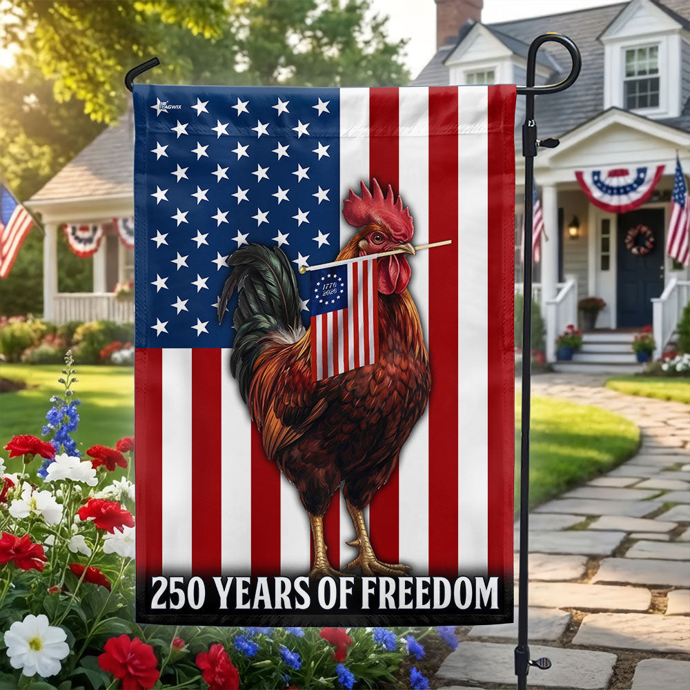 Chicken Rooster American Flag, 250 Years of Freedom Farm Flag