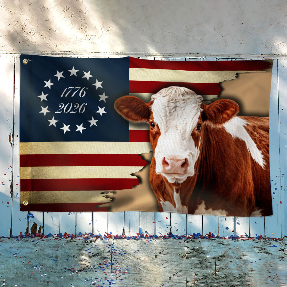 Hertford Cow American Flag, 1776 2026 Proud Cow Farmer Grommet Flag