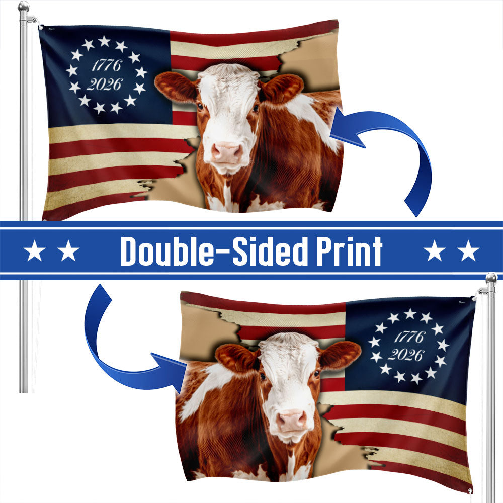 Hertford Cow American Flag, 1776 2026 Proud Cow Farmer Grommet Flag