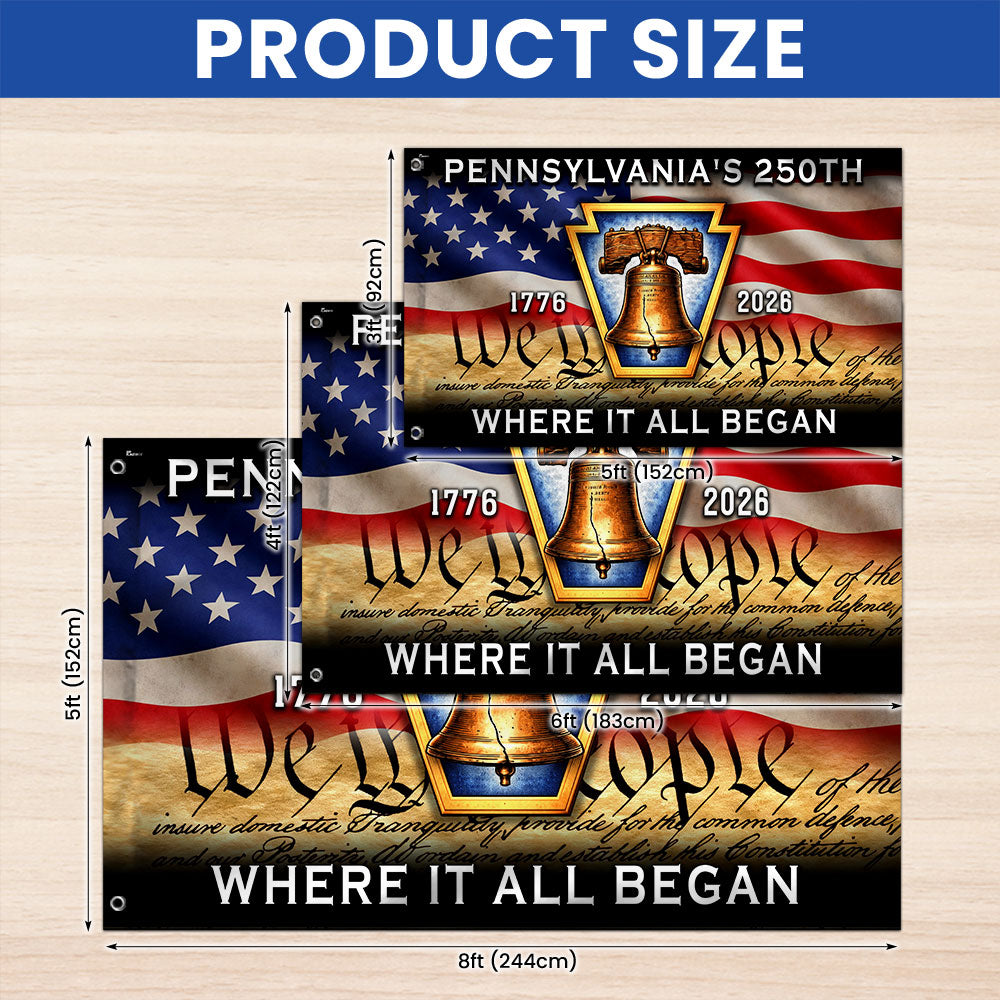 Pennsylvania American Flag, 1776 2026 Where It All Began Grommet Flag