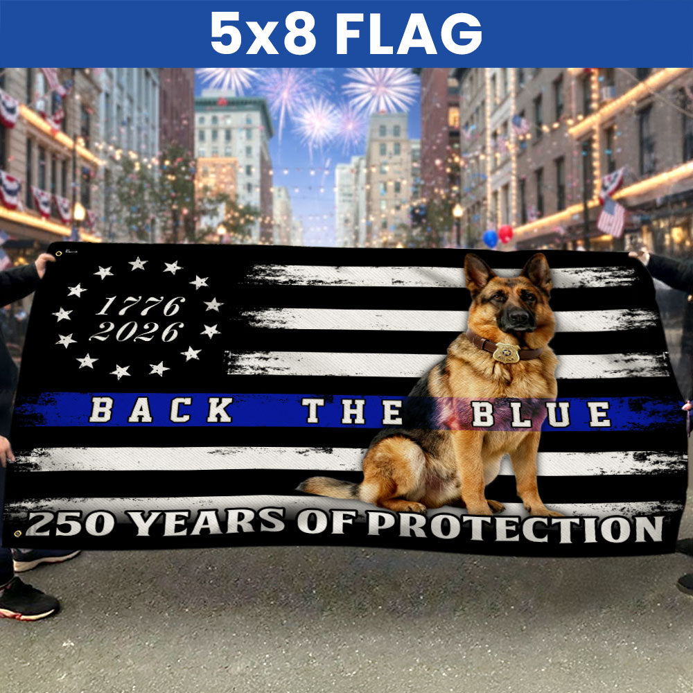 Police US Flag, 1776 2026 German Shepherd Thin Blue Line Grommet Flag