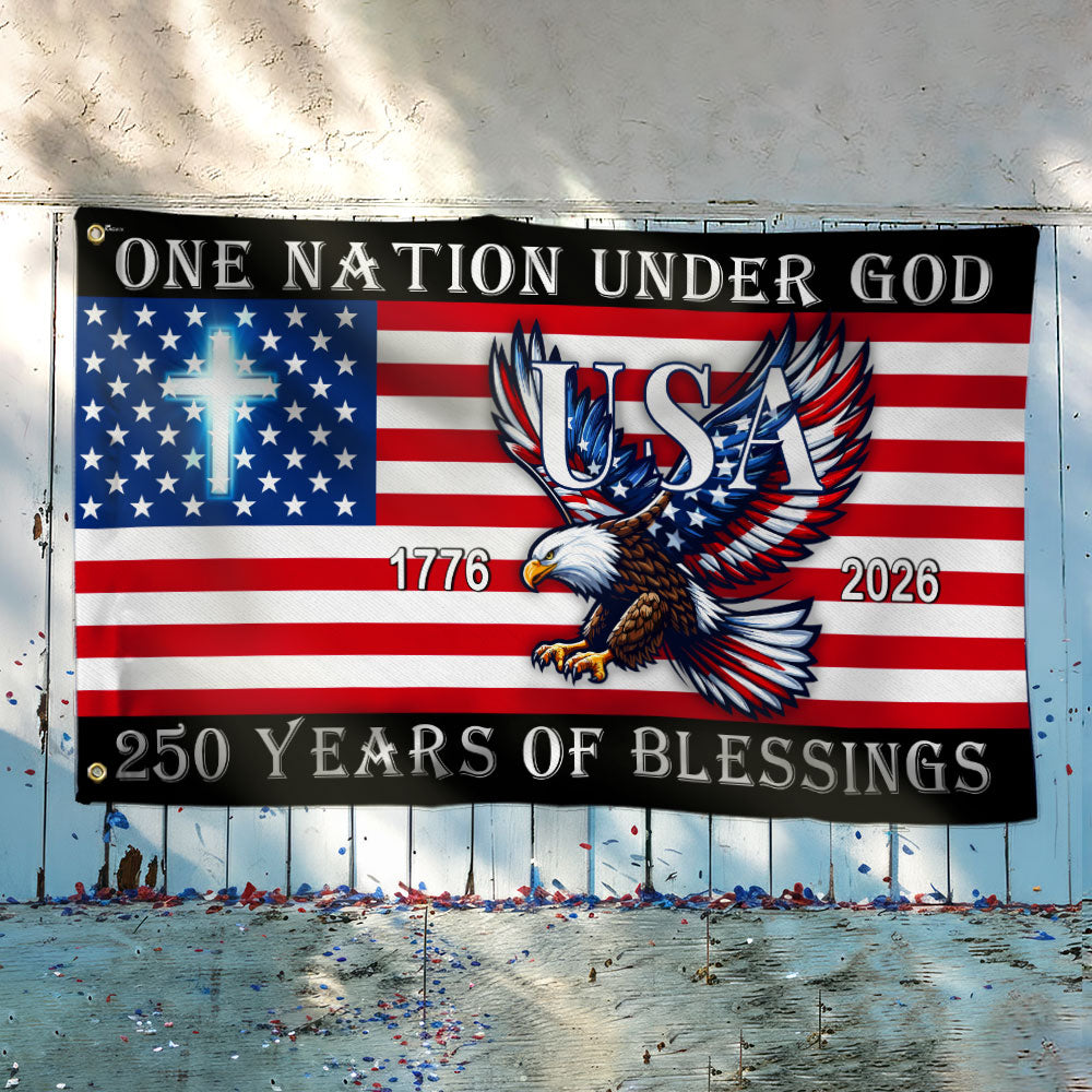 Christian Cross Flag, 250 Years of Blessings Patriotic Eagle Grommet Flag